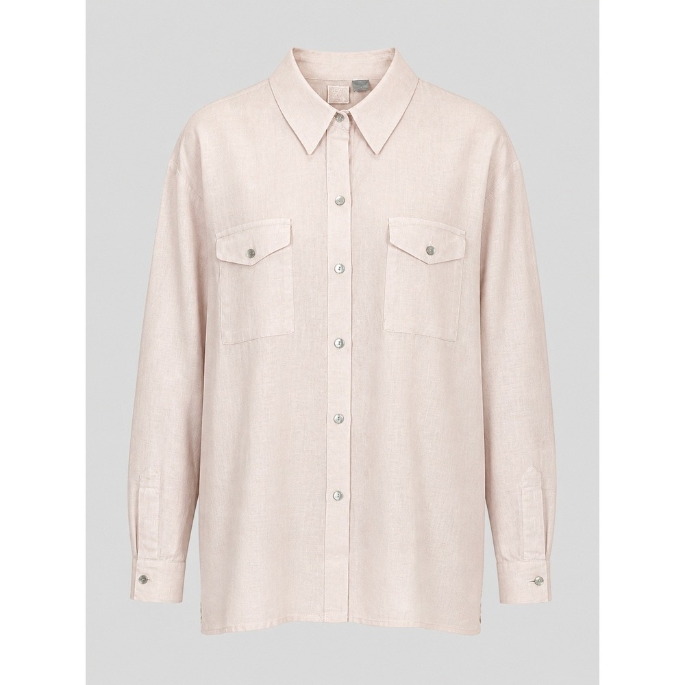 Vintage Chico's Lino Pink 100% Linen Button Down Shirt Long Sleeve Sz 2 L Blouse